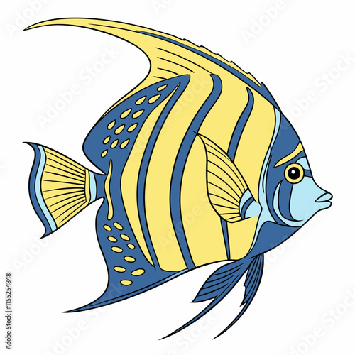 A vibrant vector illustration of an angelfish swimming in the blue sea, capturing the serene beauty of ocean life.