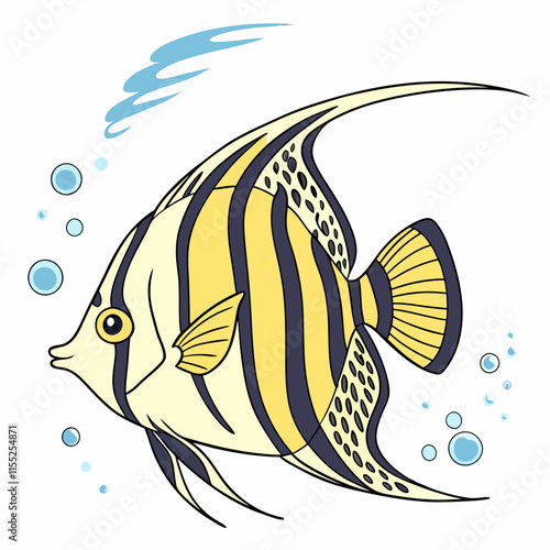 A vibrant vector illustration of an angelfish swimming in the blue sea, capturing the serene beauty of ocean life.