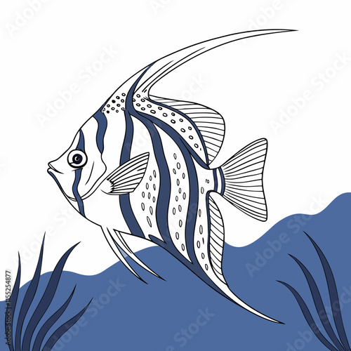 A vibrant vector illustration of an angelfish swimming in the blue sea, capturing the serene beauty of ocean life.