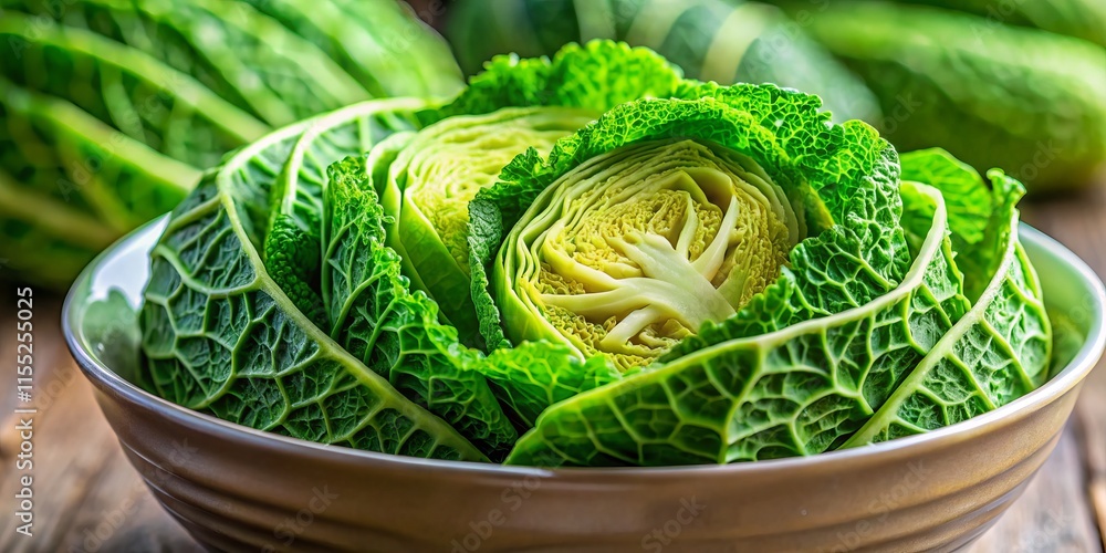 Obraz premium Close-Up Image of Fresh Cabbage Slices in a Bowl - High-Resolution Food Photography