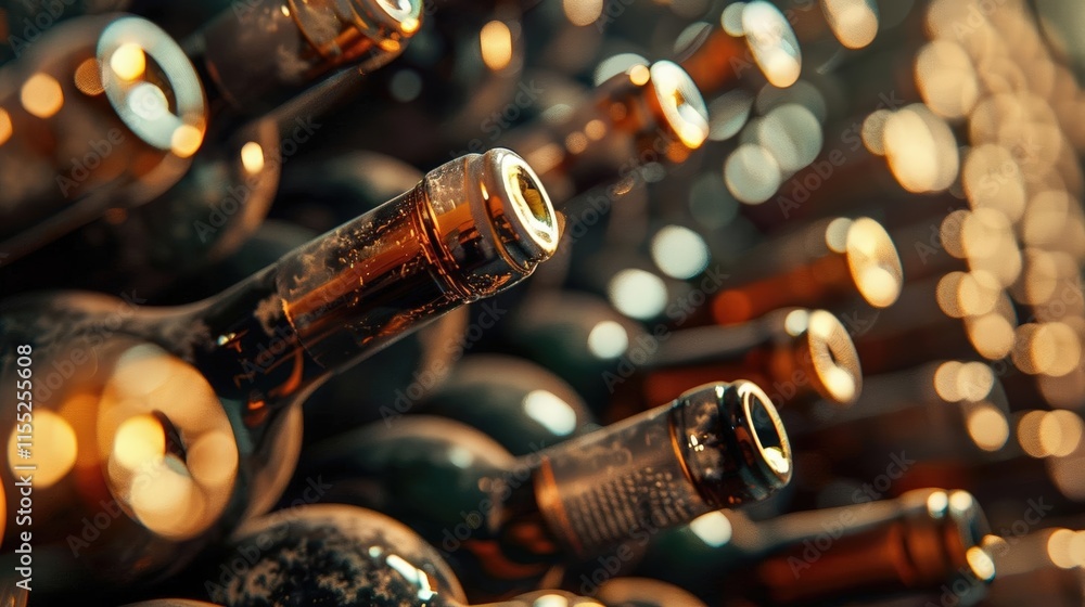 Fototapeta premium Close-up RAW Style of Vintage wine cellar, premium bottle aging