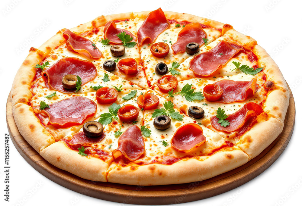 Pizza ham and mushroom isolated in white background Pizza ham and mushroom isolated in white background