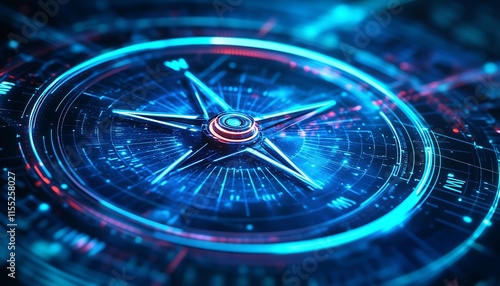 Wallpaper Mural Futuristic Digital Compass with Holographic Map and Glowing Lines Torontodigital.ca