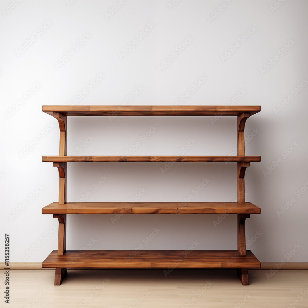 Empty Wooden Shelf Unit Against White Wall Empty Wooden Shelf Unit Against White Wall
