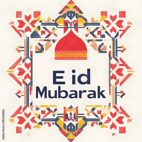 A modern Eid card featuring geometric Islamic patterns and the text 