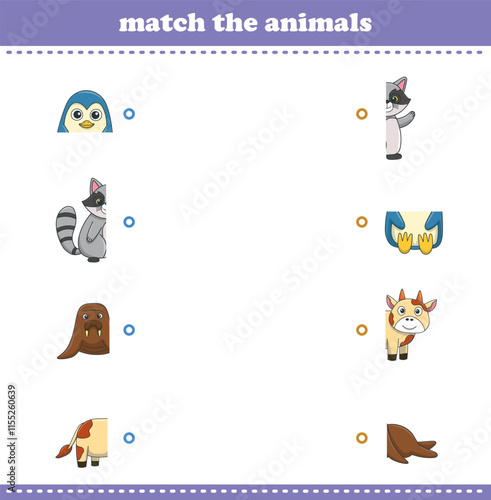 Match halves of cute cartoon wildlife animals. Logical game for kids