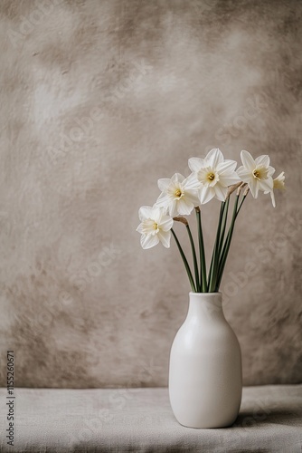 Daffodils in a white vase. Minimalism. Background, banner, wallpaper, poster