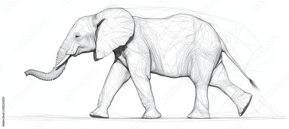Fototapeta premium Elegant Walking Elephant A Stylized Line Art Representation Isolated on White Background