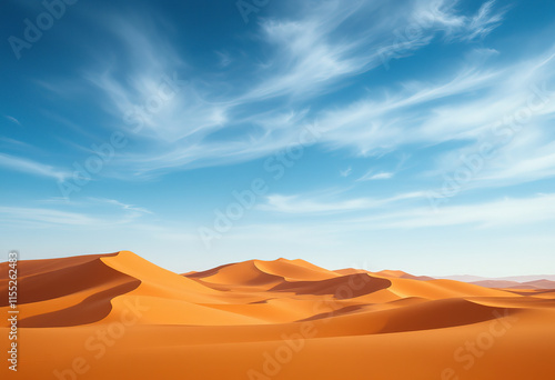 Wallpaper Mural A vast desert landscape with towering orange sand dunes under a blue sky with wispy clouds. The dunes stretch out into the distance, creating a serene and dramatic scene Torontodigital.ca