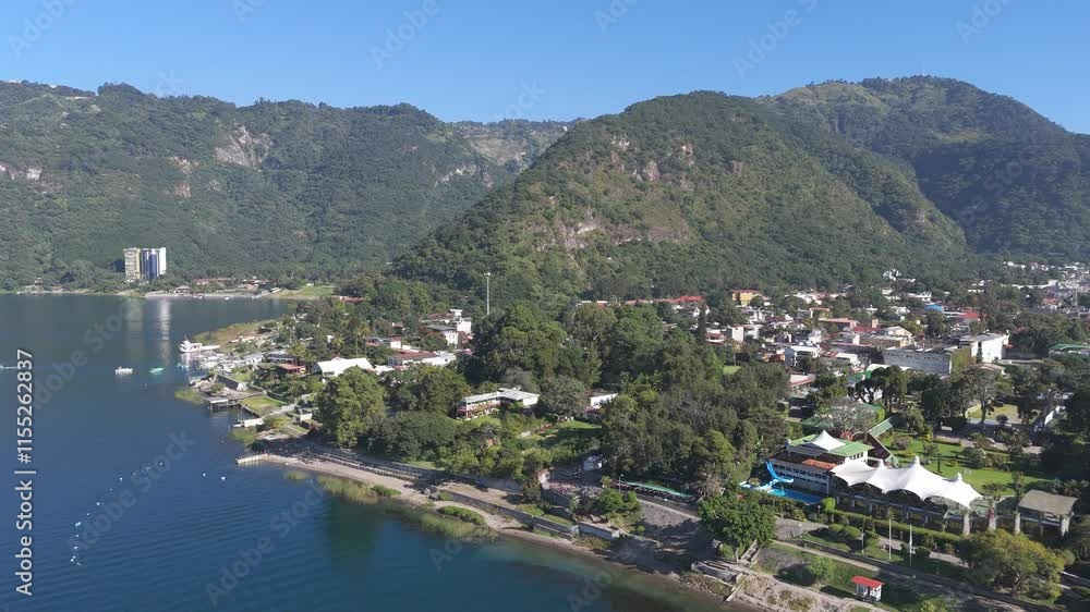 Aerial view of Panajachel, small coast town in lake Atitlan, Guatemala Aerial view of Panajachel, small coast town in lake Atitlan, Guatemala