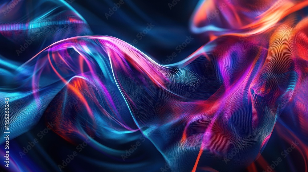 Fototapeta premium Abstract Vibrant Swirls of Light Neon Colors Digital Art Background Wallpaper