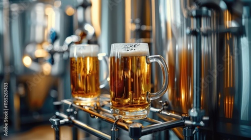 Close-up RAW Style of Craft beer brewing process, small-batch production photo