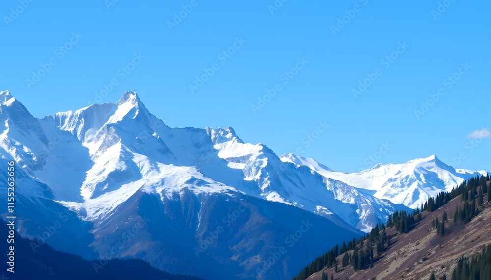 Obraz premium Snow-capped Mountains Under a Clear Blue Sky