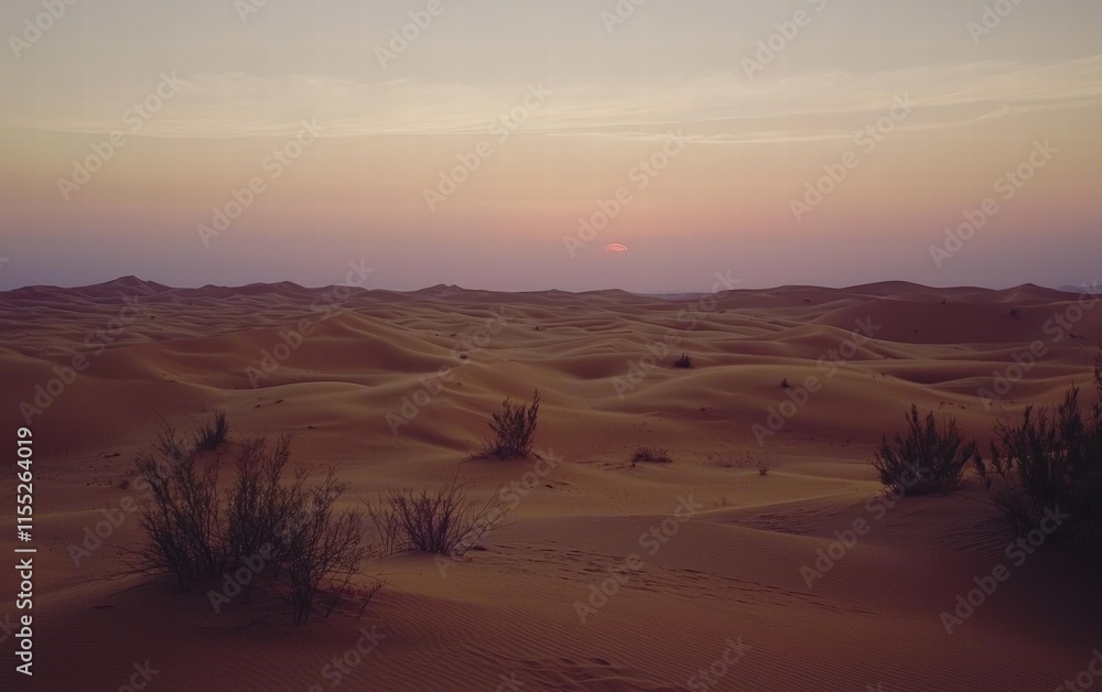 A professional photo of a desert landscape at twilight, showcasing golden sand dunes A professional photo of a desert landscape at twilight, showcasing golden sand dunes