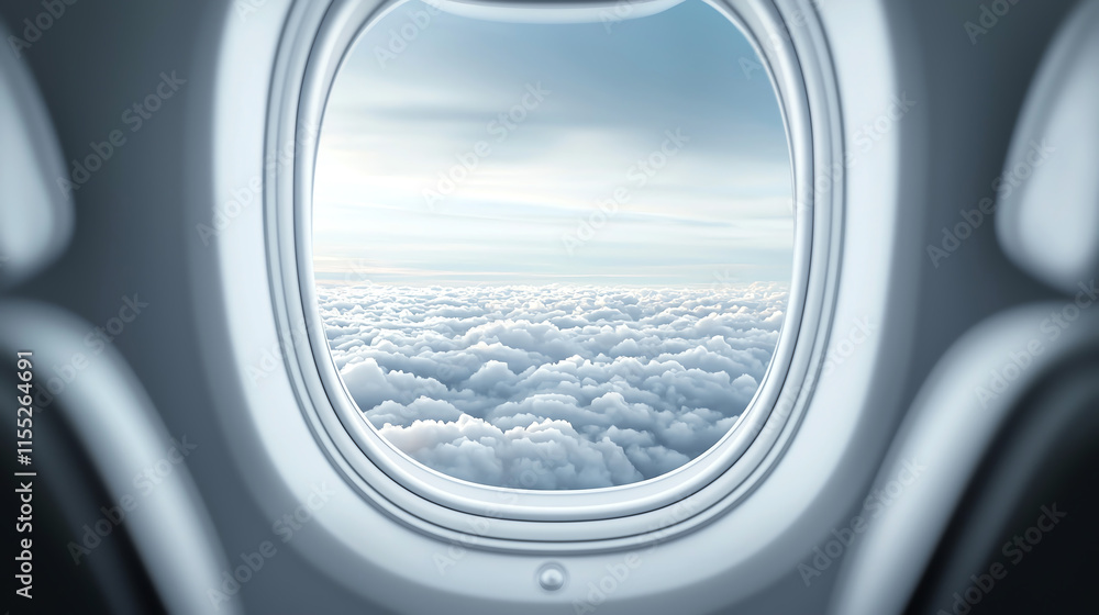 Fototapeta premium serene view of clouds from airplane window, evoking tranquility