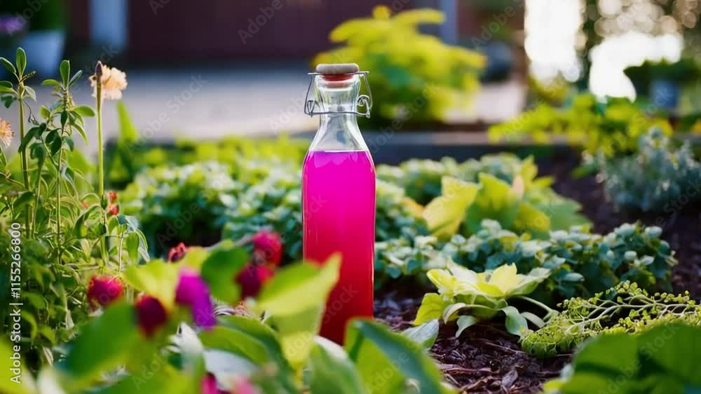 Aesthetic shot of a glass bottle filled with a colorful herbal elixir, surrounded by fresh herbs and flowers in a sunlit garden
Aesthetic shot of a glass bottle filled with a colorful herbal elixir, surrounded by fresh herbs and flowers in a sunlit garden