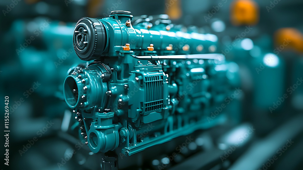 Teal Industrial Engine 3D Illustration Teal Industrial Engine 3D Illustration