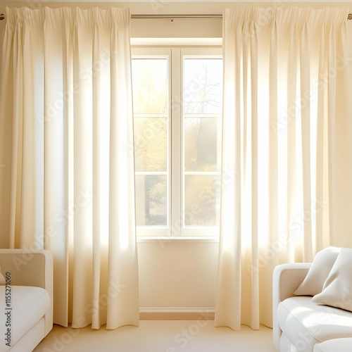 Creamy Drapes and Sunlit Window 3D Render