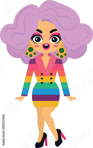 Fotografie Drag queen artist diva, cute illustration, with clothes with LGBT colors, rainbo