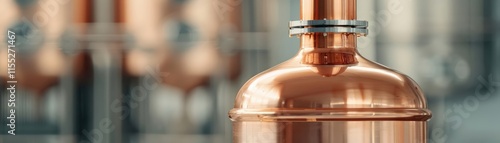 Close-up RAW Style of Copper alembic still, small-batch gin distillation photo