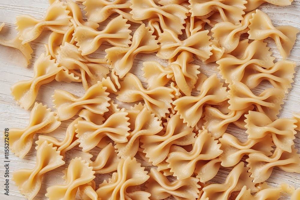 A close-up view of light yellow farfalle pasta A close-up view of light yellow farfalle pasta