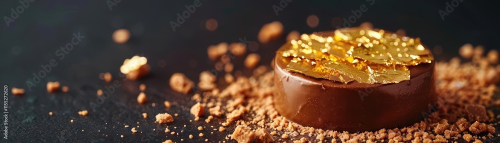 Close-up RAW Style of Gold leaf application on dessert, luxury pastry decoration Close-up RAW Style of Gold leaf application on dessert, luxury pastry decoration