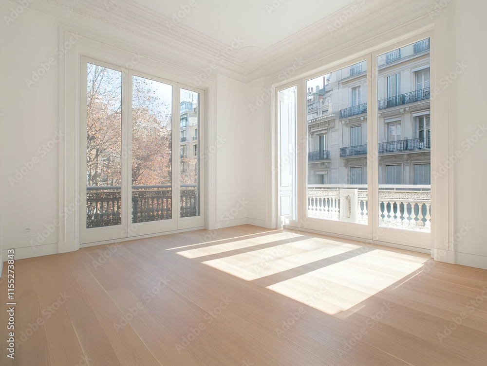 Fototapeta premium Empty Room Sunlight Wood Floor Illustration