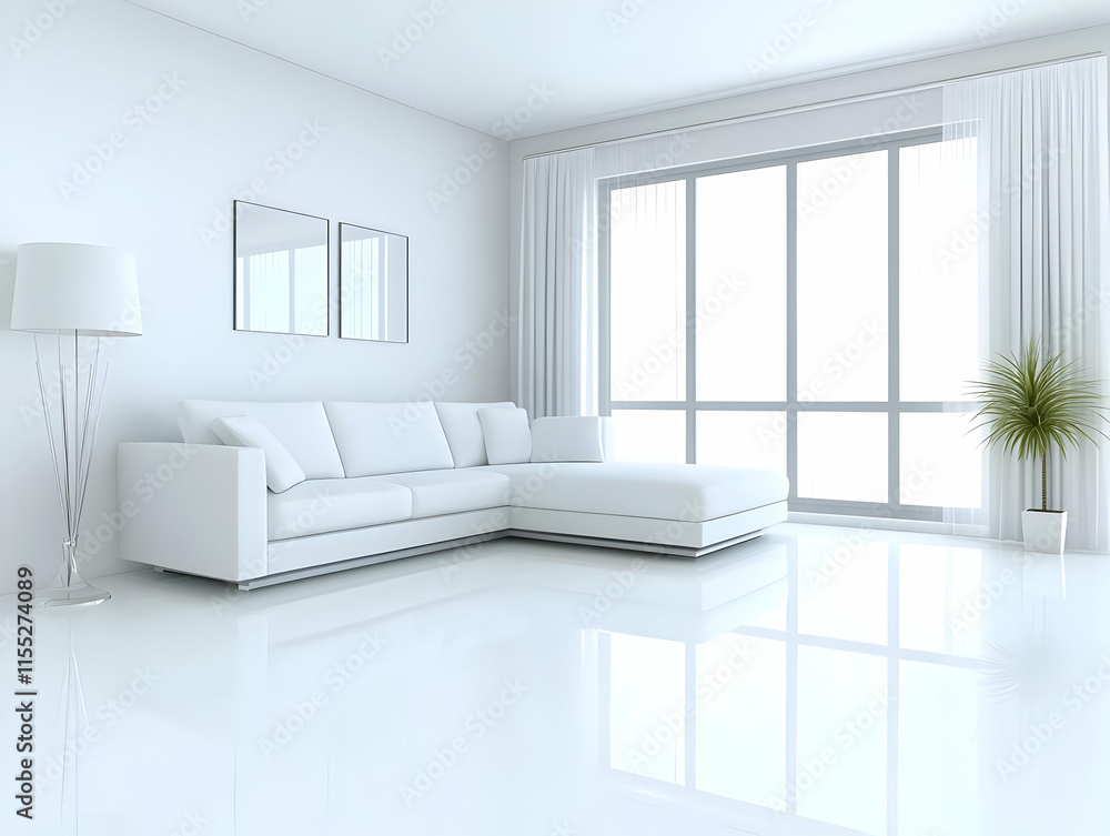 White Modern Living Room 3D Illustration White Modern Living Room 3D Illustration
