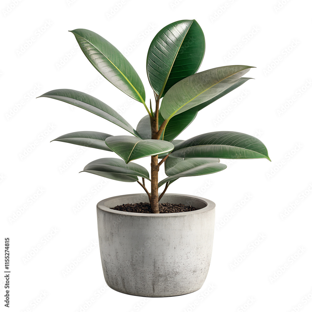 A small Rubber plant beautifully arranged in a cement pot, isolated on a transparent background A small Rubber plant beautifully arranged in a cement pot, isolated on a transparent background
