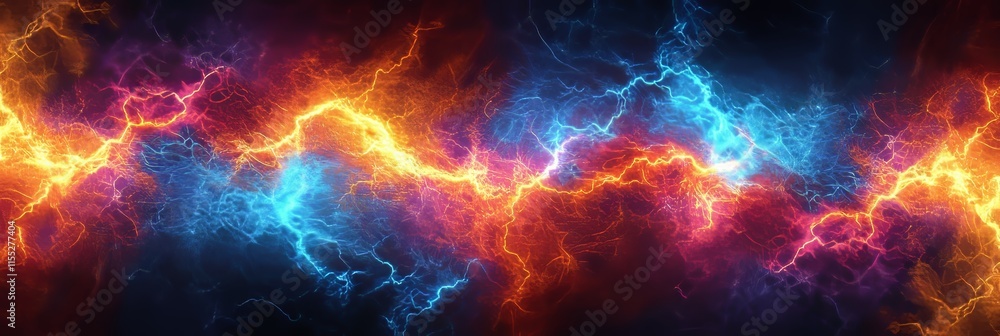 Fototapeta premium Blue and Orange Electric Power on a Black Background, Representing Energy and Current