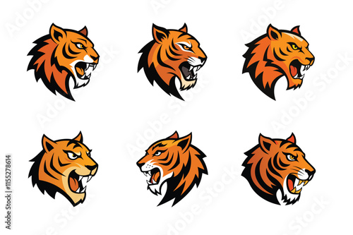 Tiger head mascot icon vector illustration. Animal head logo set