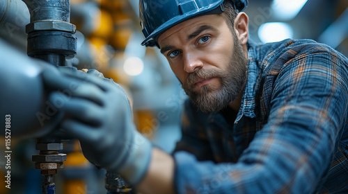 Industrial Maintenance Engineer Inspecting Pipeline System in Manufacturing Facility