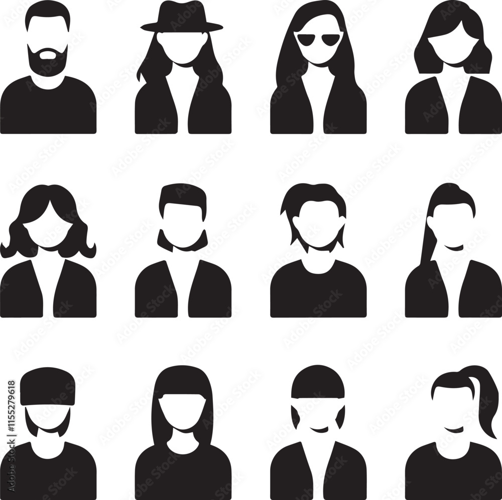 Vector set of different male and female icons in trendy flat style. People heads and faces images collection. Vector set of different male and female icons in trendy flat style. People heads and faces images collection.