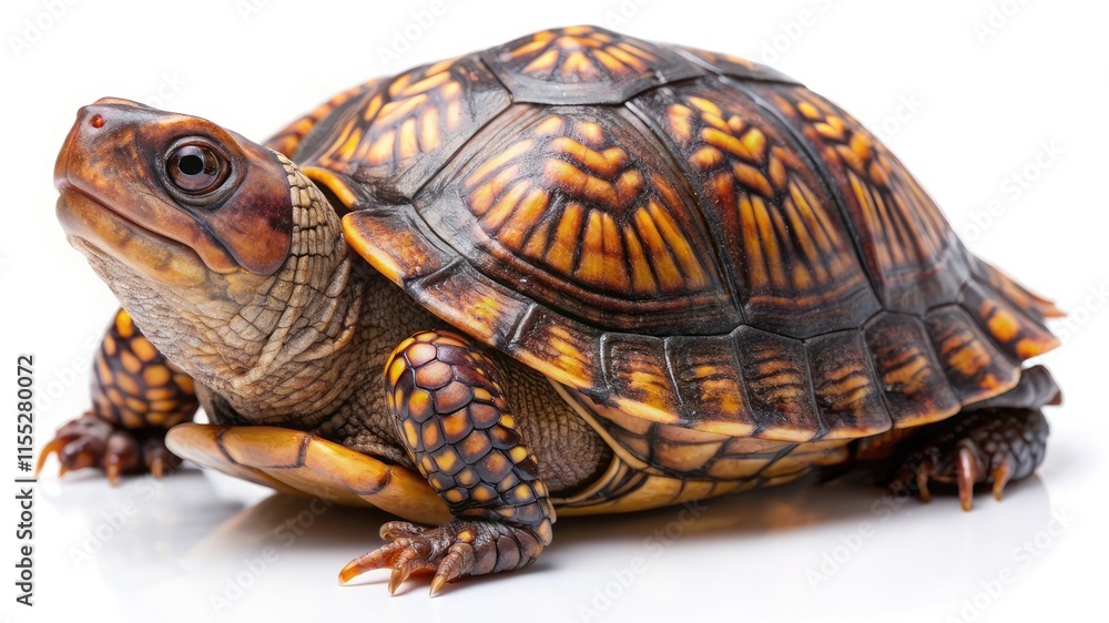A cute turtle walking on a white background A cute turtle walking on a white background