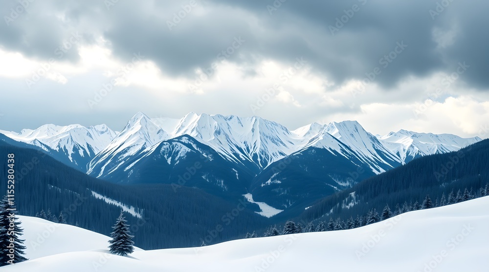 Amazing winter scenes snowcovered mountains and pine trees under bright sunlight. Perfect for winter holidaythemed designs, naturethemed projects, and travel advertisements. Amazing winter scenes snowcovered mountains and pine trees under bright sunlight. Perfect for winter holidaythemed designs, naturethemed projects, and travel advertisements.