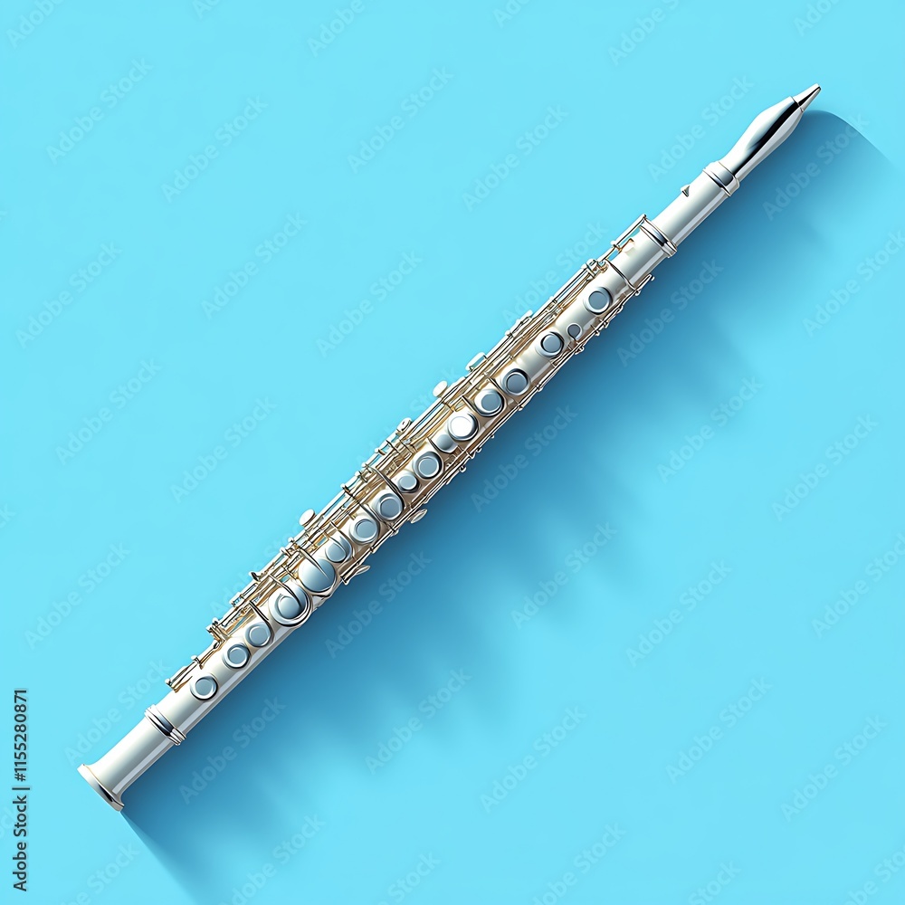 Fototapeta premium A Silver Flute Rests Against A Light Blue Background