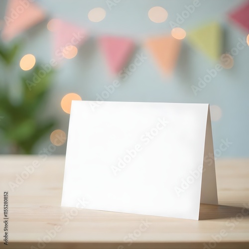 Wallpaper Mural Elegant Blank Card Display with Party Decorations and Soft Bokeh Background Torontodigital.ca