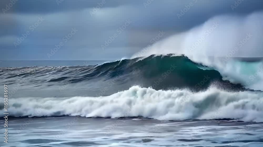 Endless Sequence of Powerful Rolling Waves in the Open Ocean Shot Offshore Under Dark Stormy Clouds Endless Sequence of Powerful Rolling Waves in the Open Ocean Shot Offshore Under Dark Stormy Clouds