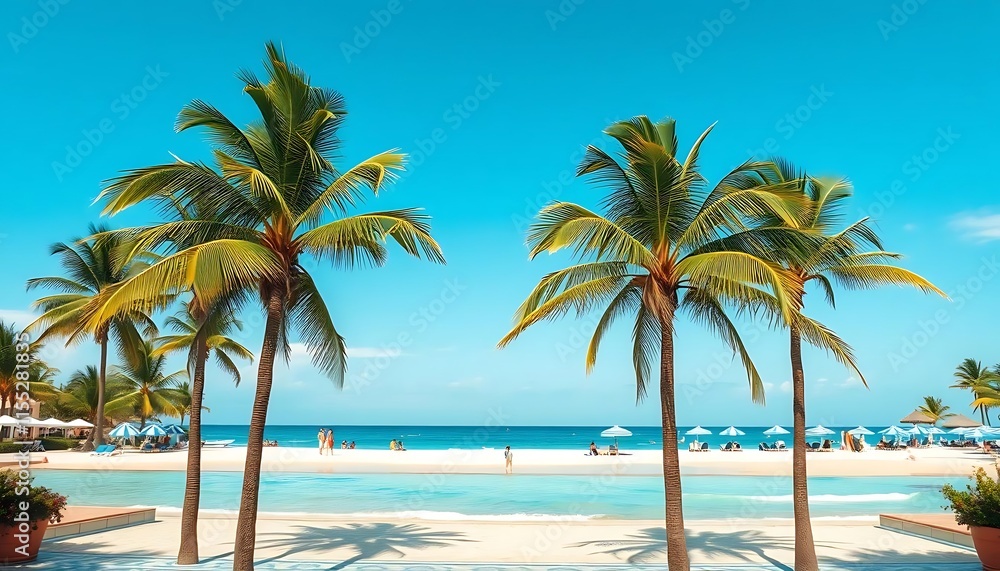 Fototapeta premium Tropical Paradise Beach Resort With Palm Trees