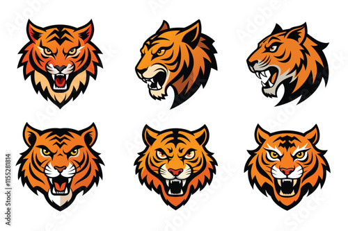 Tiger head mascot icon vector illustration. Animal head logo set