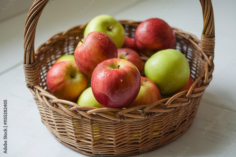 a wicker basket filled with red and green apples a wicker basket filled with red and green apples