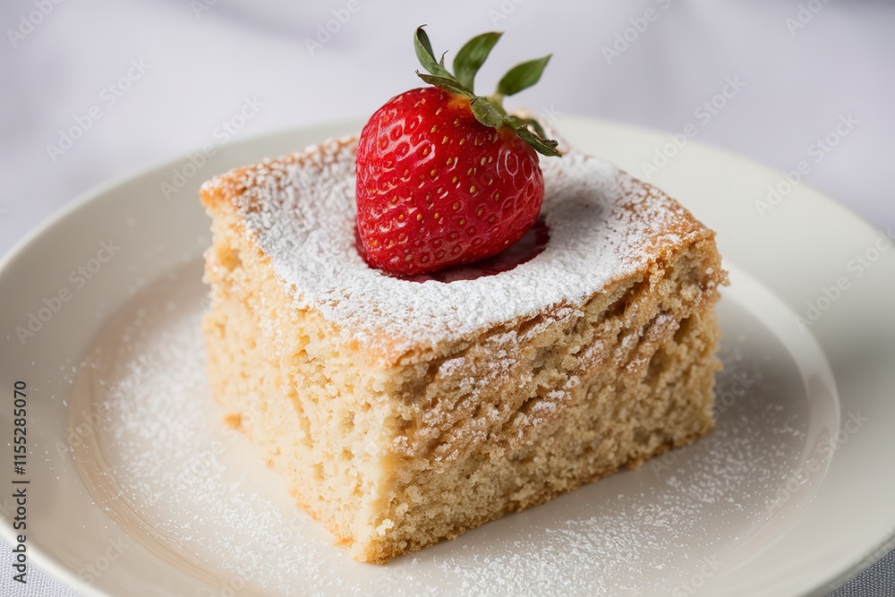 a piece of cake with a strawberry on top, sitting on a white background a piece of cake with a strawberry on top, sitting on a white background