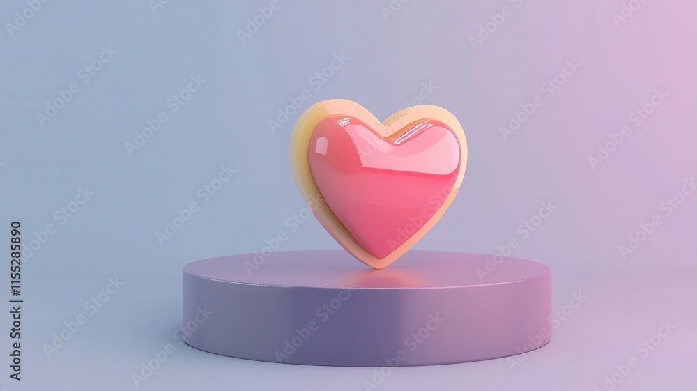Valentine heart and commitment concept. Heart-shaped cookie on a pedestal with a soft pastel background. Valentine heart and commitment concept. Heart-shaped cookie on a pedestal with a soft pastel background.