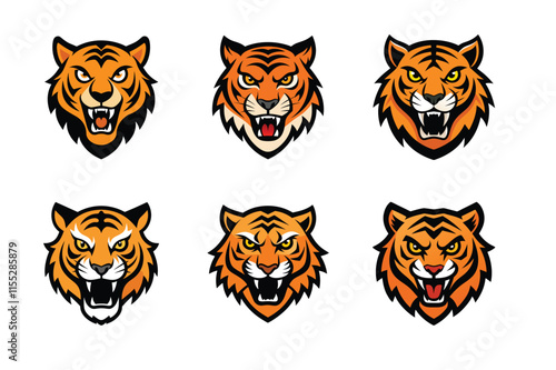 Tiger head mascot icon vector illustration. Animal head logo set