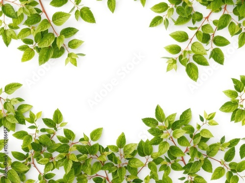 Wallpaper Mural Vibrant green leaves form a lush border around a pristine white background, ecology, decoration Torontodigital.ca