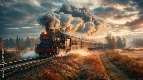 Φωτογραφία A train rushing through the countryside, its rhythmic clatter a reminder of the passage of time