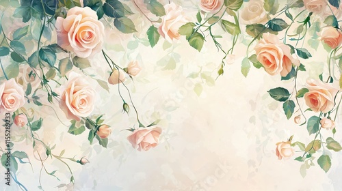 Soft Pink Roses on Beautiful Vintage Background with Green Leaves