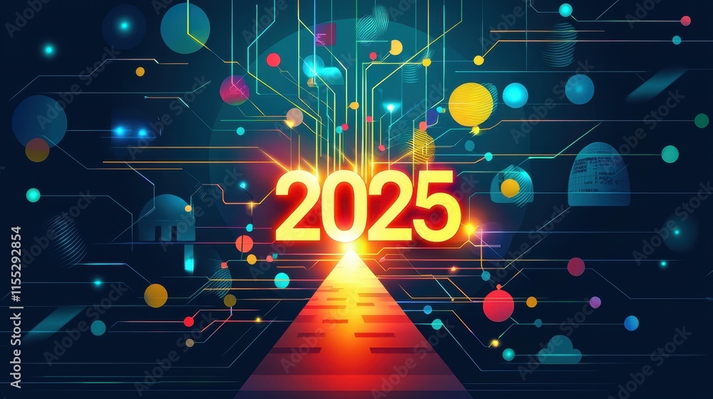 Fototapeta premium 2025 Futuristic Technology Abstract Circuit Board Digital Innovation