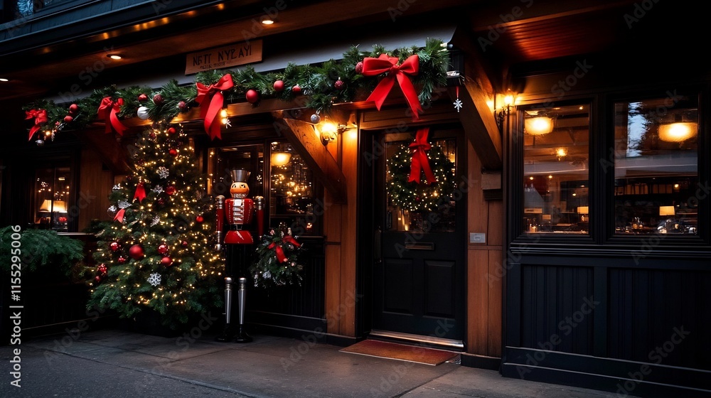 Night View of a Christmas Decorated Restaurant Night View of a Christmas Decorated Restaurant