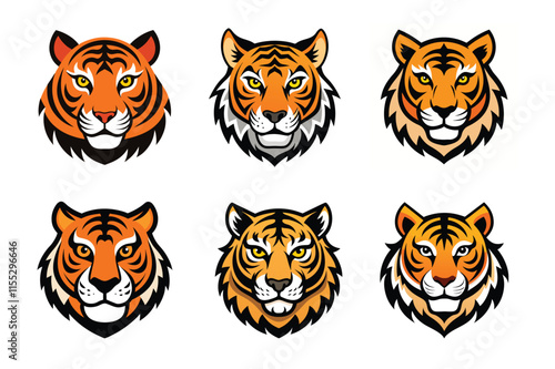 Tiger head mascot icon vector illustration. Animal head logo set